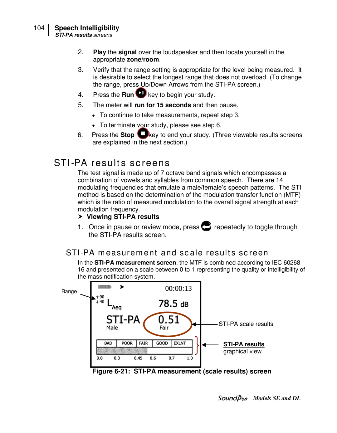 3M DL, SE user manual STI-PA results screens, STI-PA measurement and scale results screen,  Viewing STI-PA results 