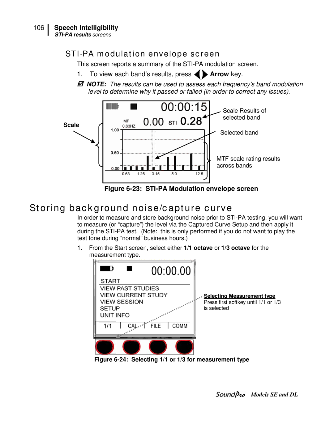 3M DL, SE user manual Storing background noise/capture curve, STI-PA modulation envelope screen, Scale 