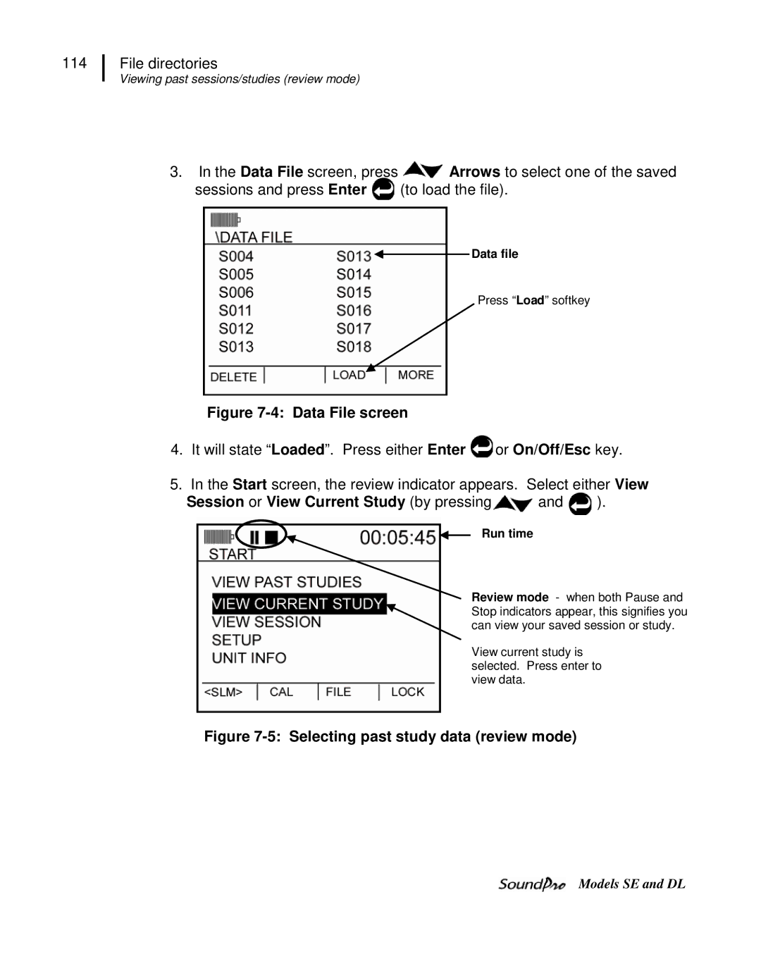 3M DL, SE user manual Session or View Current Study by pressing, Data file, Run time 