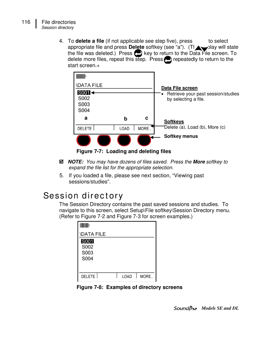 3M DL, SE user manual Loading and deleting files, Examples of directory screens 