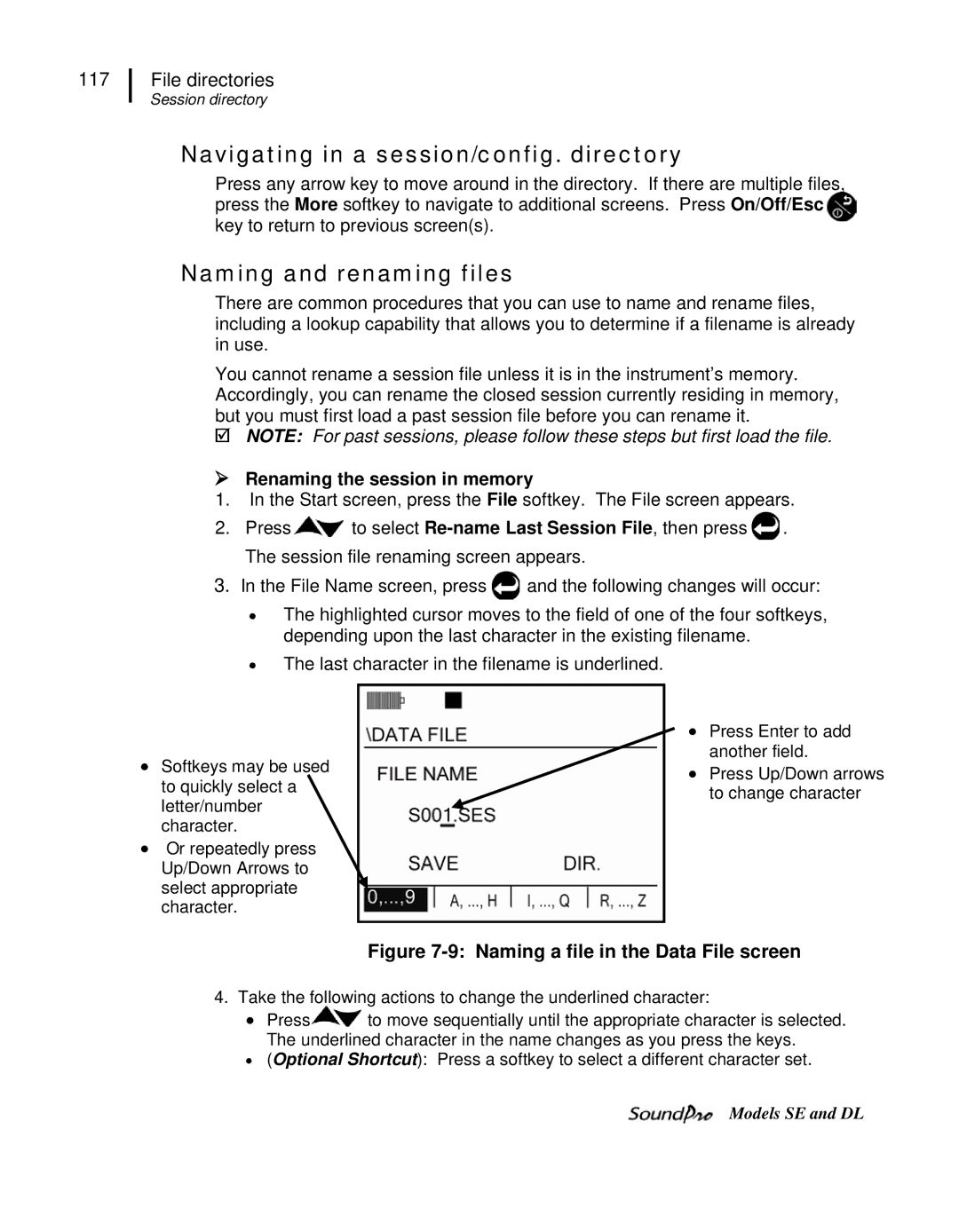 3M SE, DL user manual Navigating in a session/config. directory, Naming and renaming files,  Renaming the session in memory 