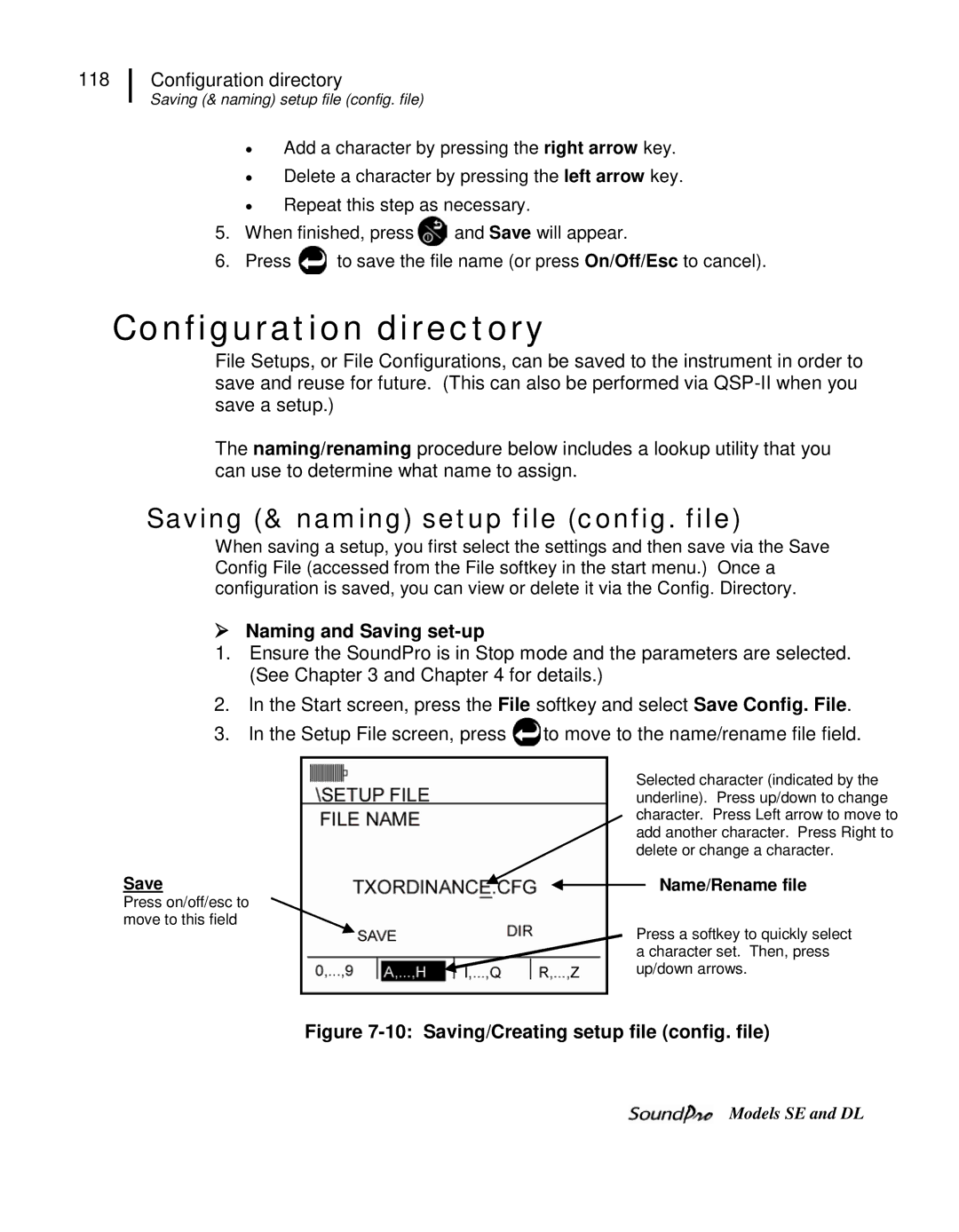 3M DL Configuration directory, Saving & naming setup file config. file,  Naming and Saving set-up, Save, Name/Rename file 