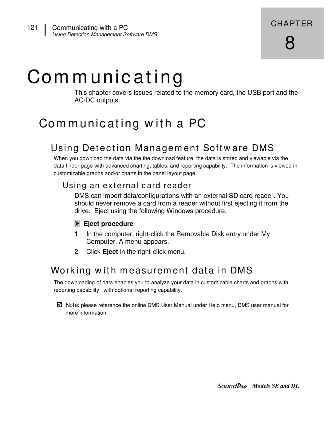 3M SE, DL user manual Communicating with a PC, Using Detection Management Software DMS, Working with measurement data in DMS 