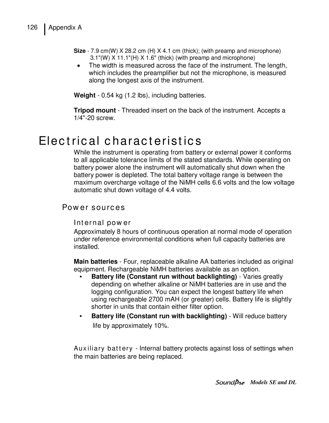 3M DL, SE user manual Electrical characteristics, Power sources 