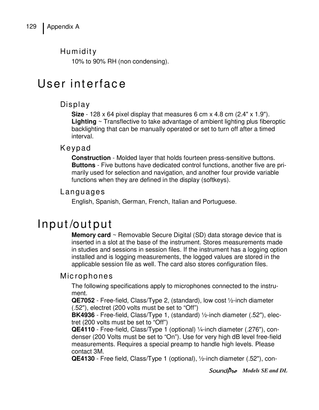 3M SE, DL user manual User interface, Input/output 