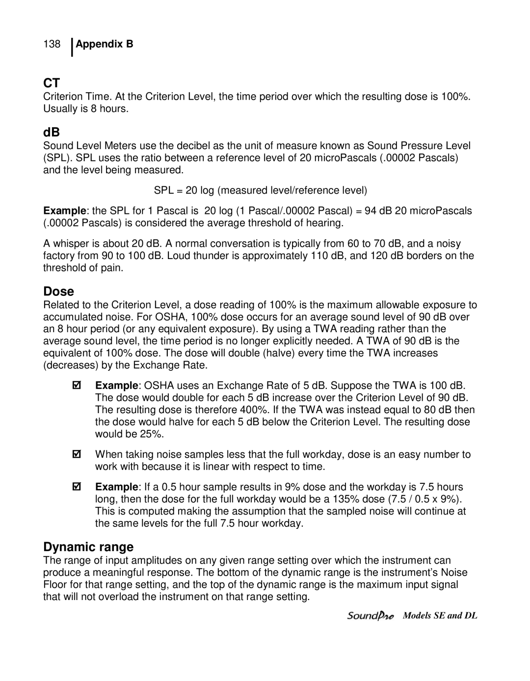 3M DL, SE user manual Dose, Dynamic range 