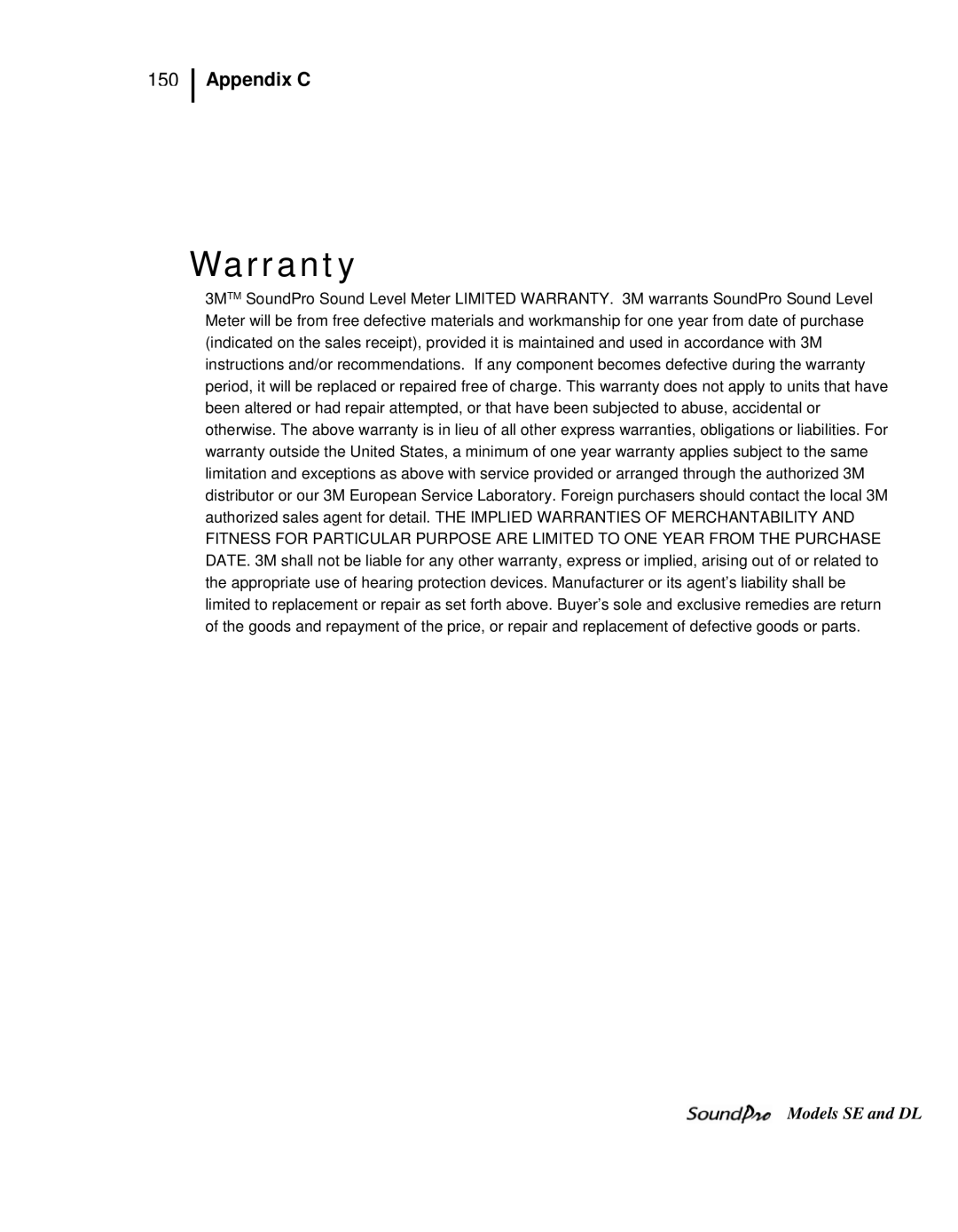 3M DL, SE user manual Warranty 