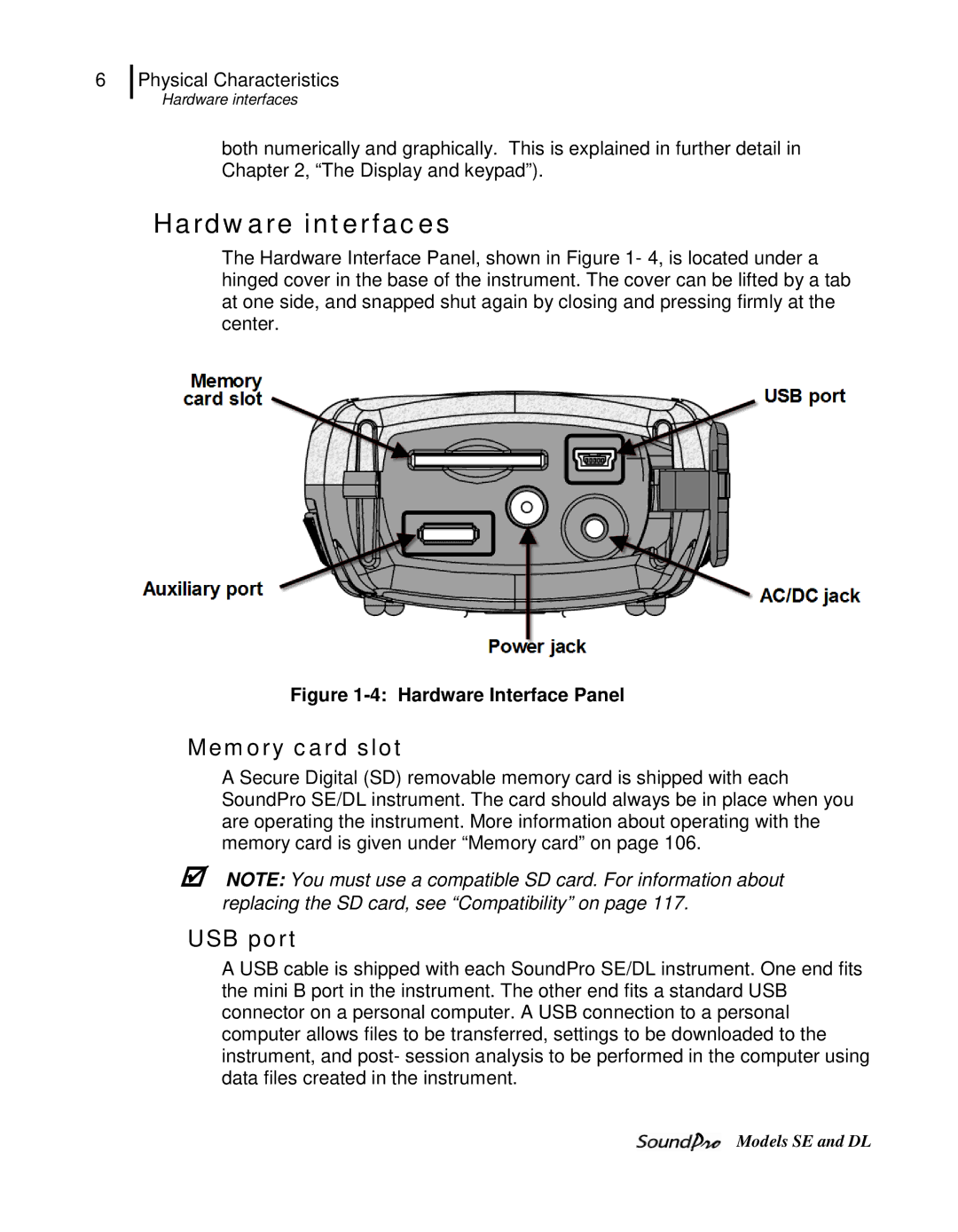 3M DL, SE user manual Hardware interfaces, Memory card slot, USB port 