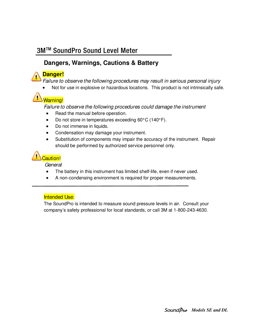 3M SE, DL user manual 3MTM SoundPro Sound Level Meter 