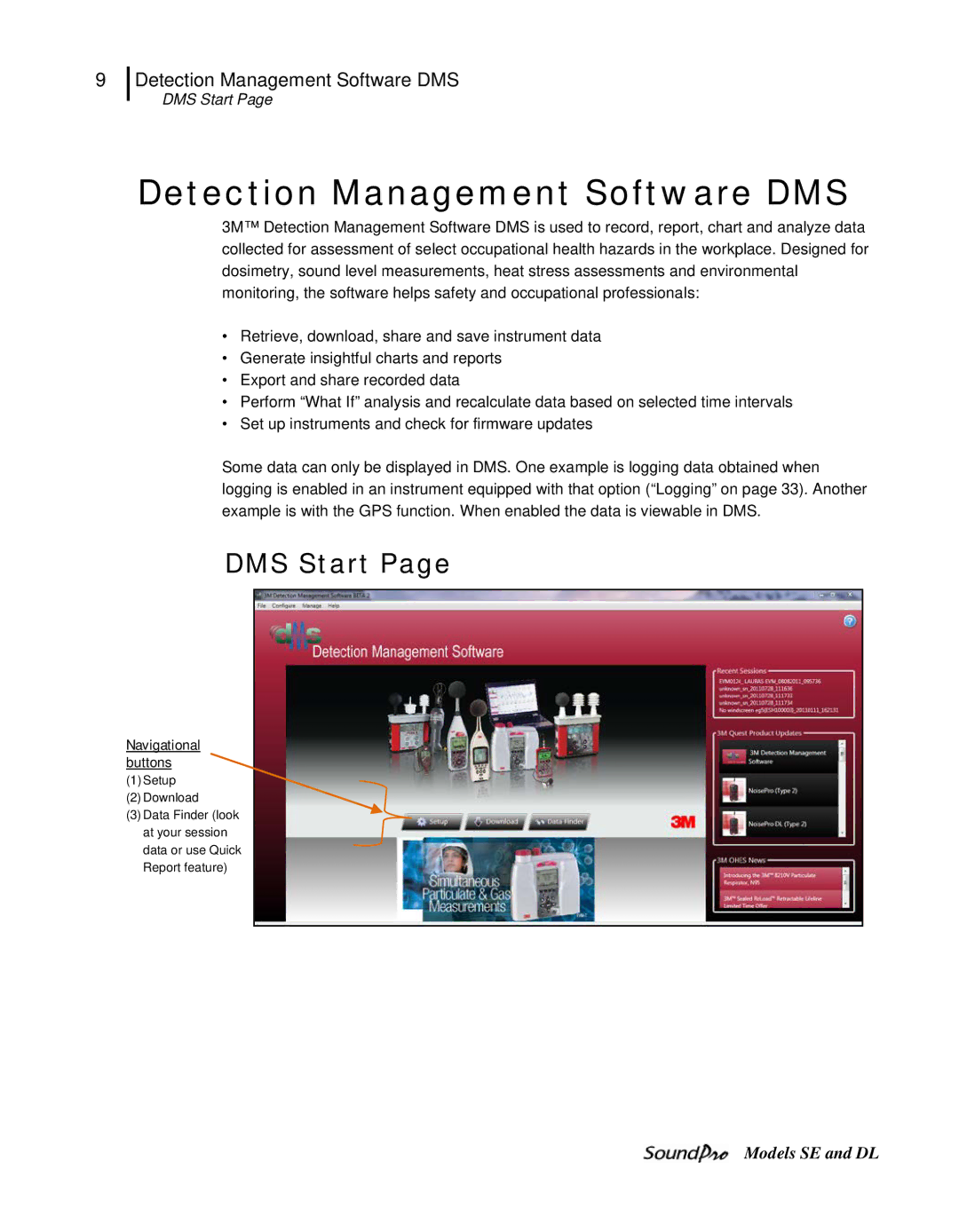 3M SE, DL user manual Detection Management Software DMS, DMS Start, Navigational buttons 