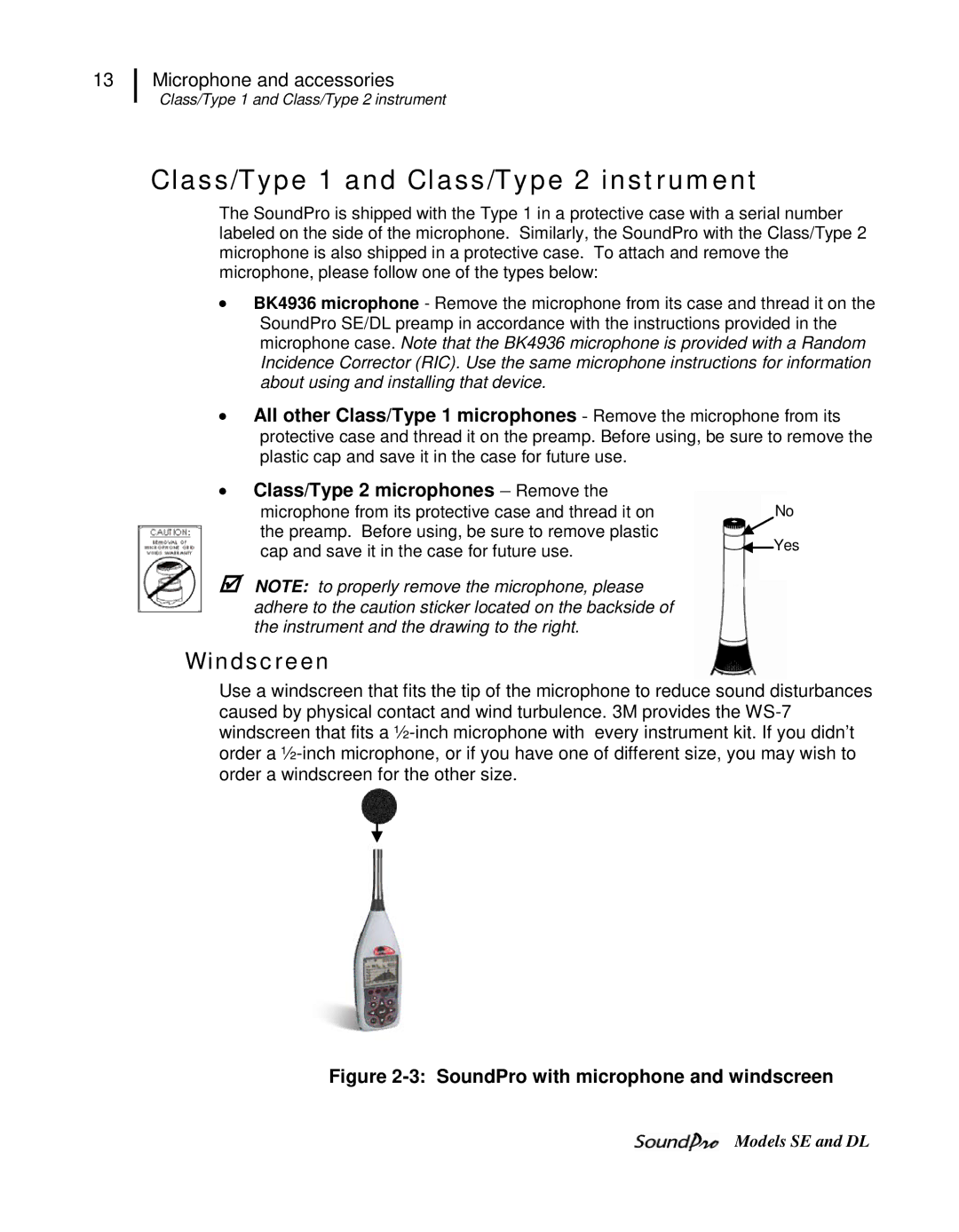 3M SE, DL user manual Class/Type 1 and Class/Type 2 instrument, Windscreen, Class/Type 2 microphones Remove 