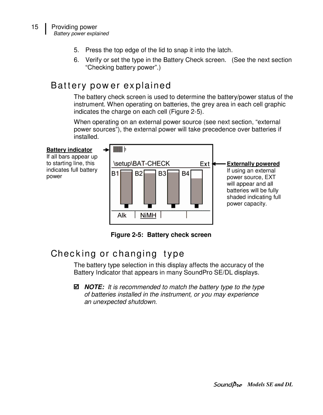 3M SE, DL user manual Battery power explained, Checking or changing type 