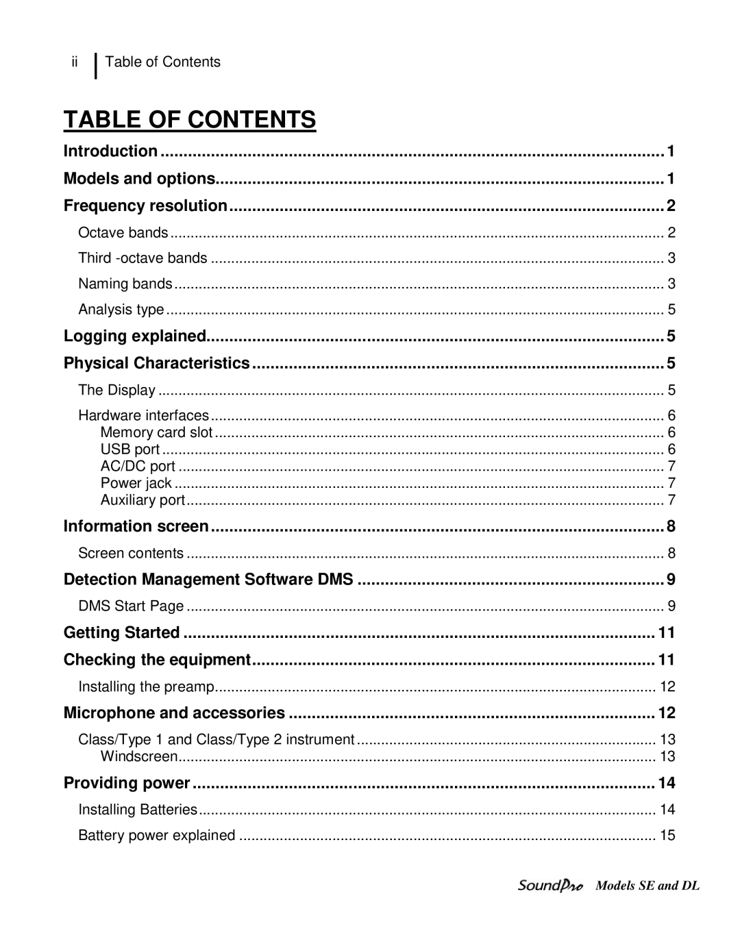 3M DL, SE user manual Table of Contents 