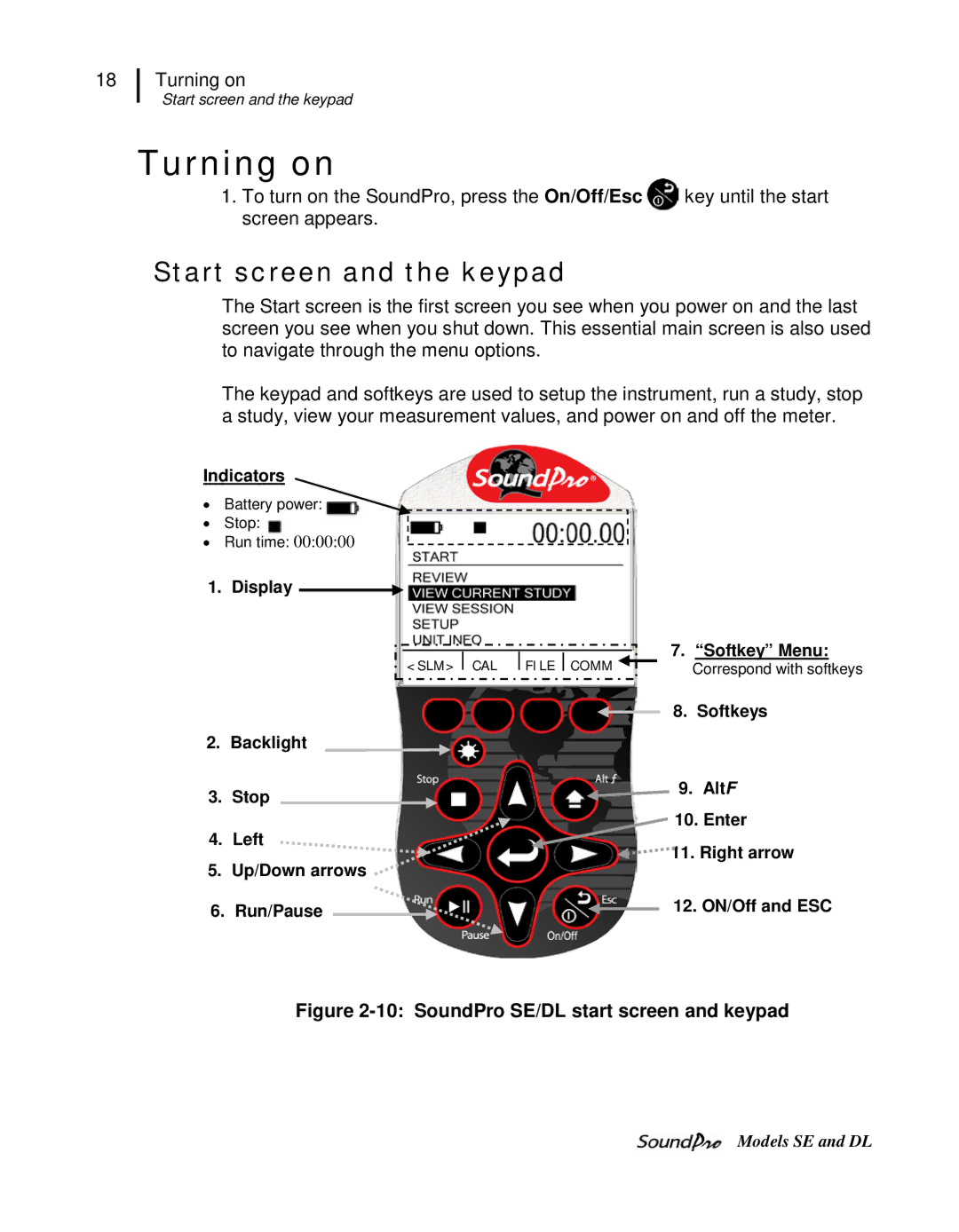 3M DL, SE user manual Turning on, Start screen and the keypad 