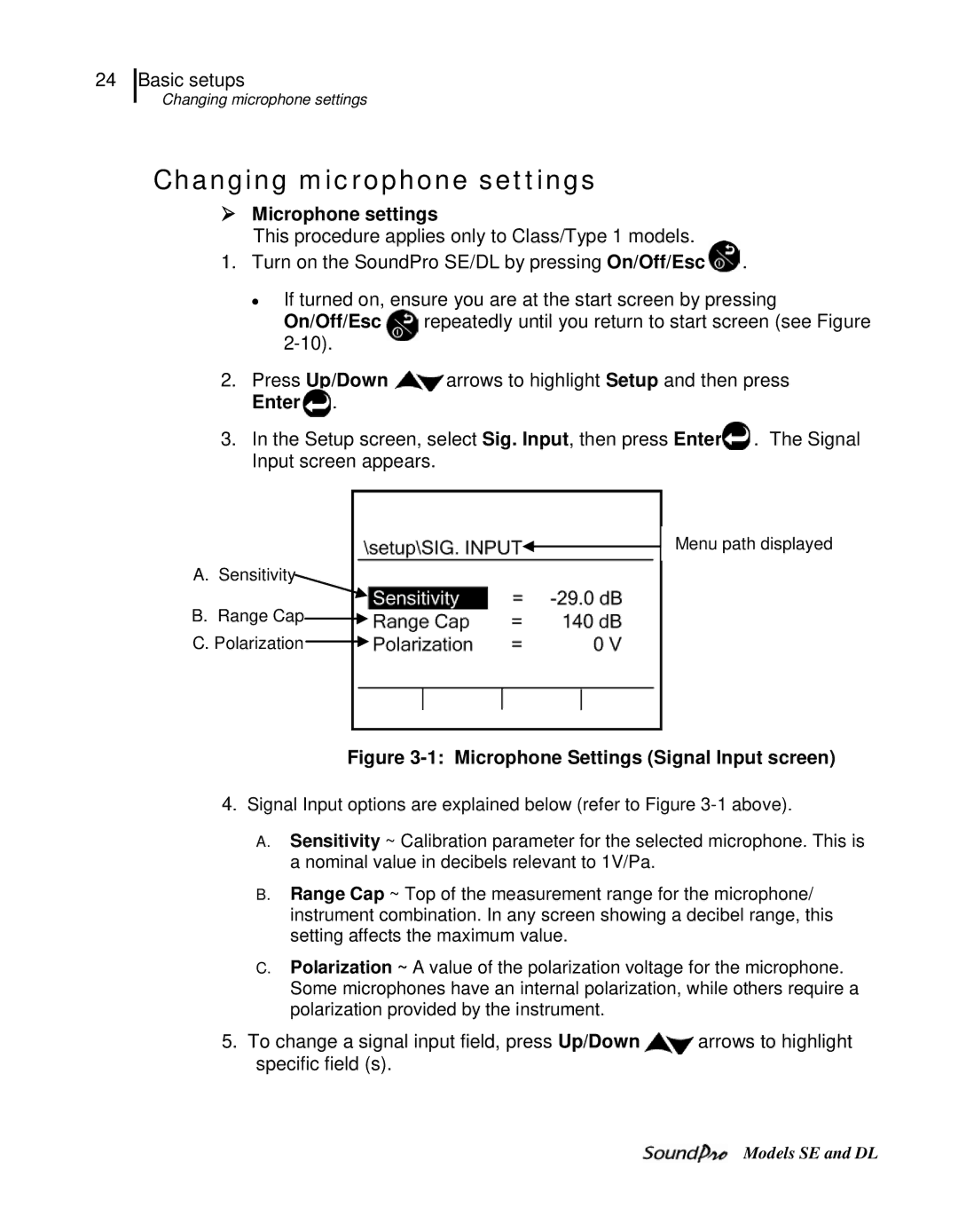 3M DL, SE user manual Changing microphone settings,  Microphone settings 