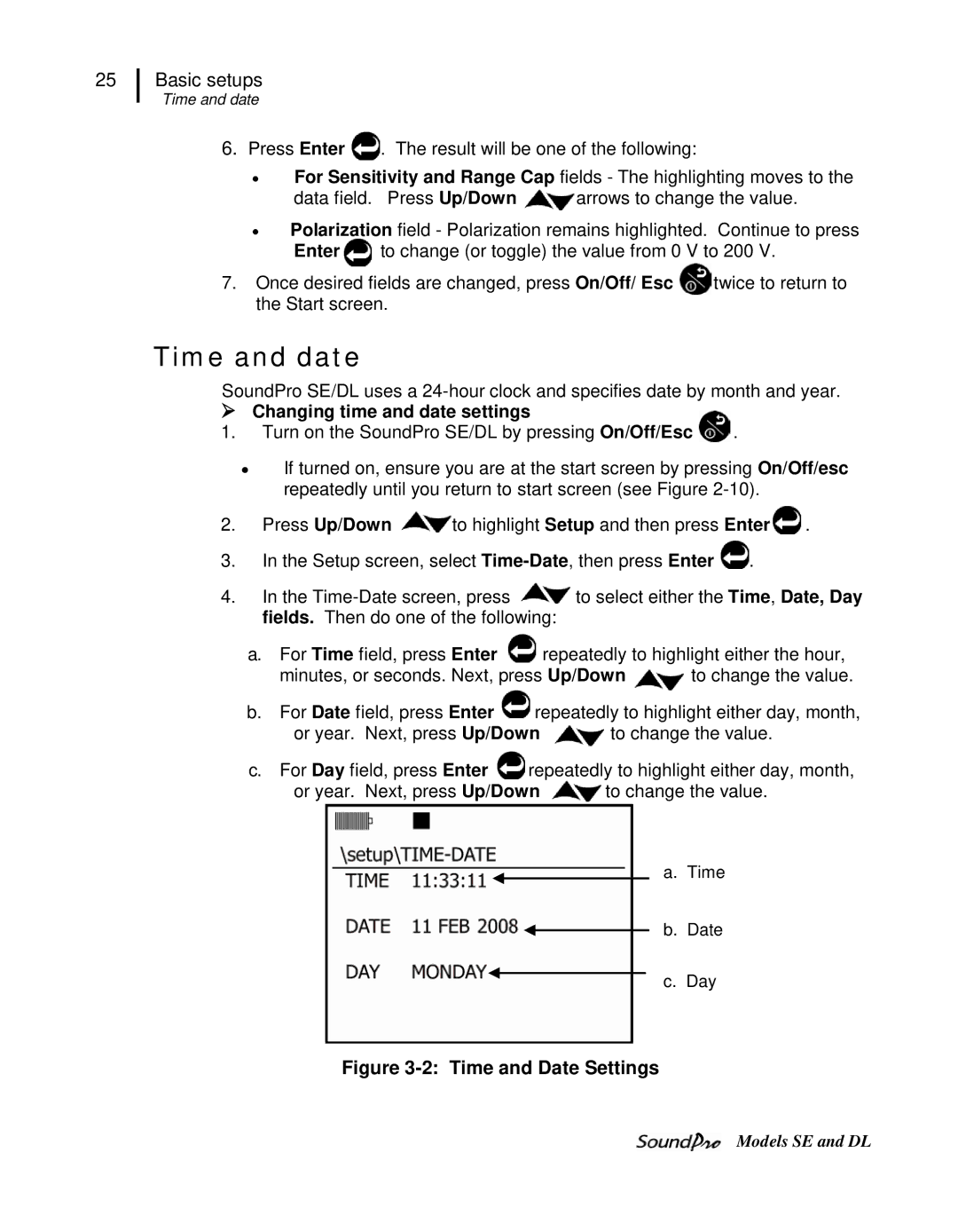 3M SE, DL user manual Time and date,  Changing time and date settings 