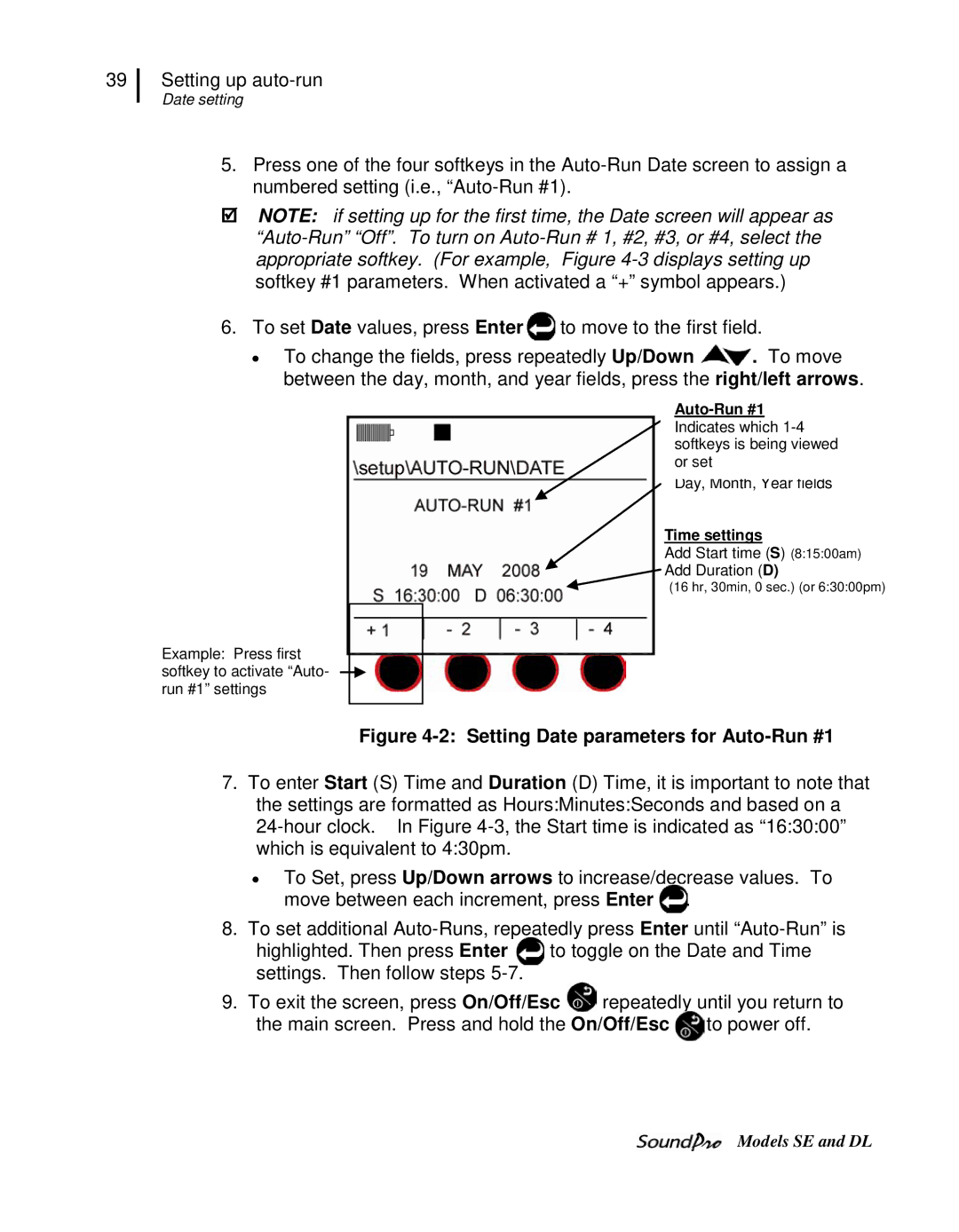 3M SE, DL user manual Auto-Run #1, Time settings 