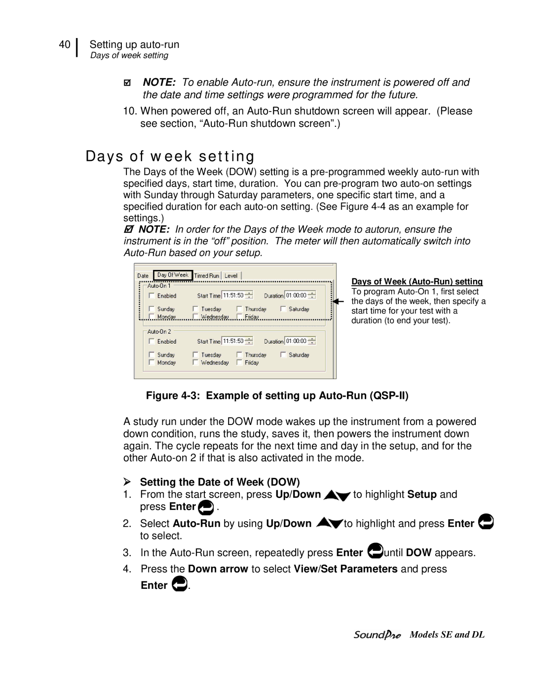 3M DL, SE user manual Days of week setting,  Setting the Date of Week DOW 