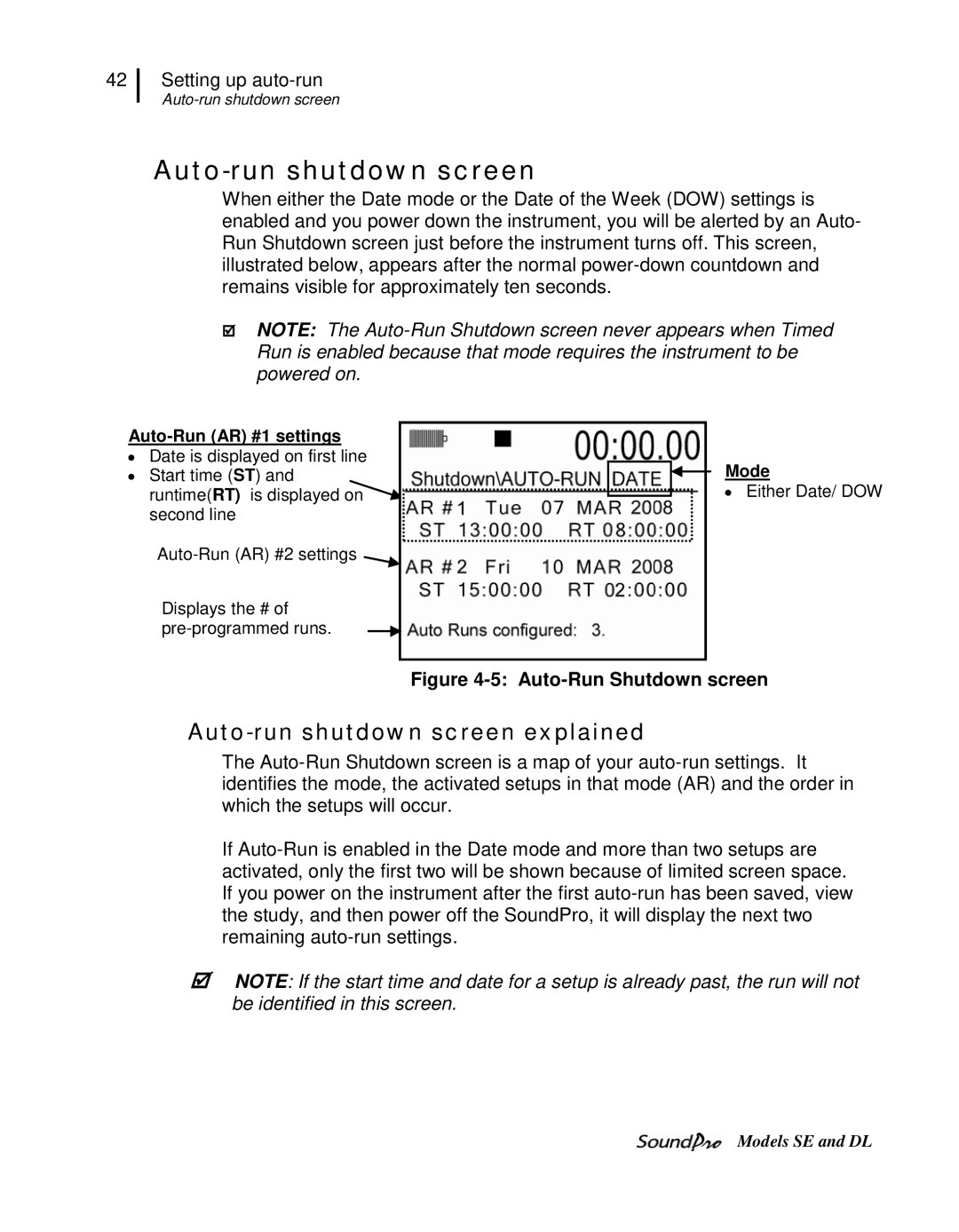 3M DL, SE user manual Auto-run shutdown screen explained, Auto-Run AR #1 settings, Mode 