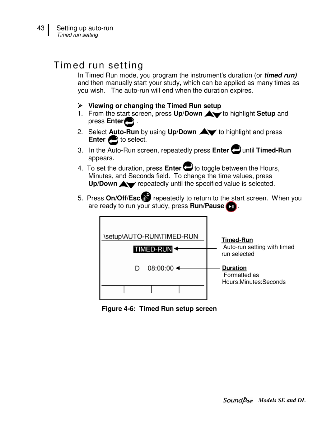 3M SE, DL user manual Timed run setting,  Viewing or changing the Timed Run setup, Timed-Run, Duration 