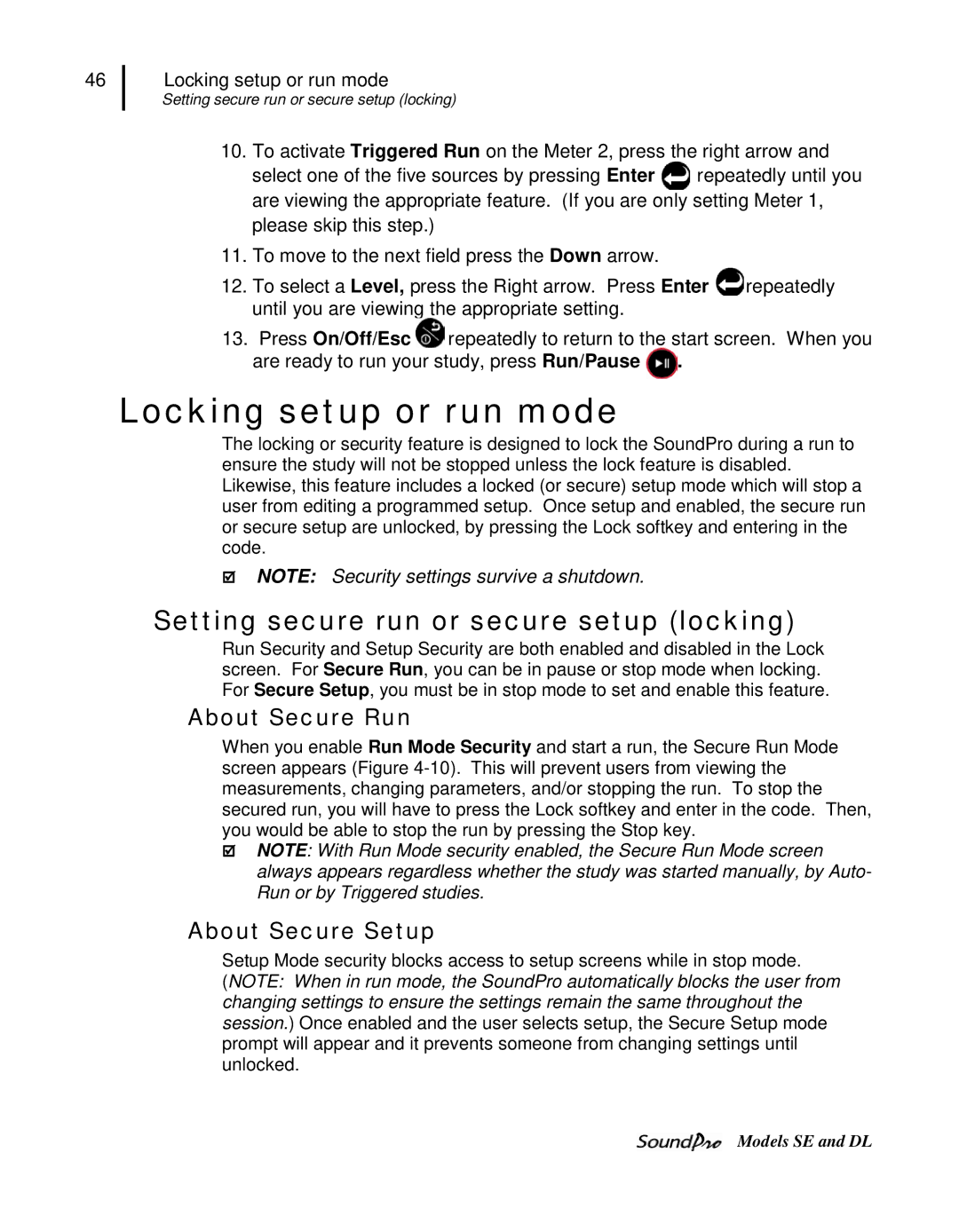 3M DL, SE Locking setup or run mode, Setting secure run or secure setup locking, About Secure Run, About Secure Setup 