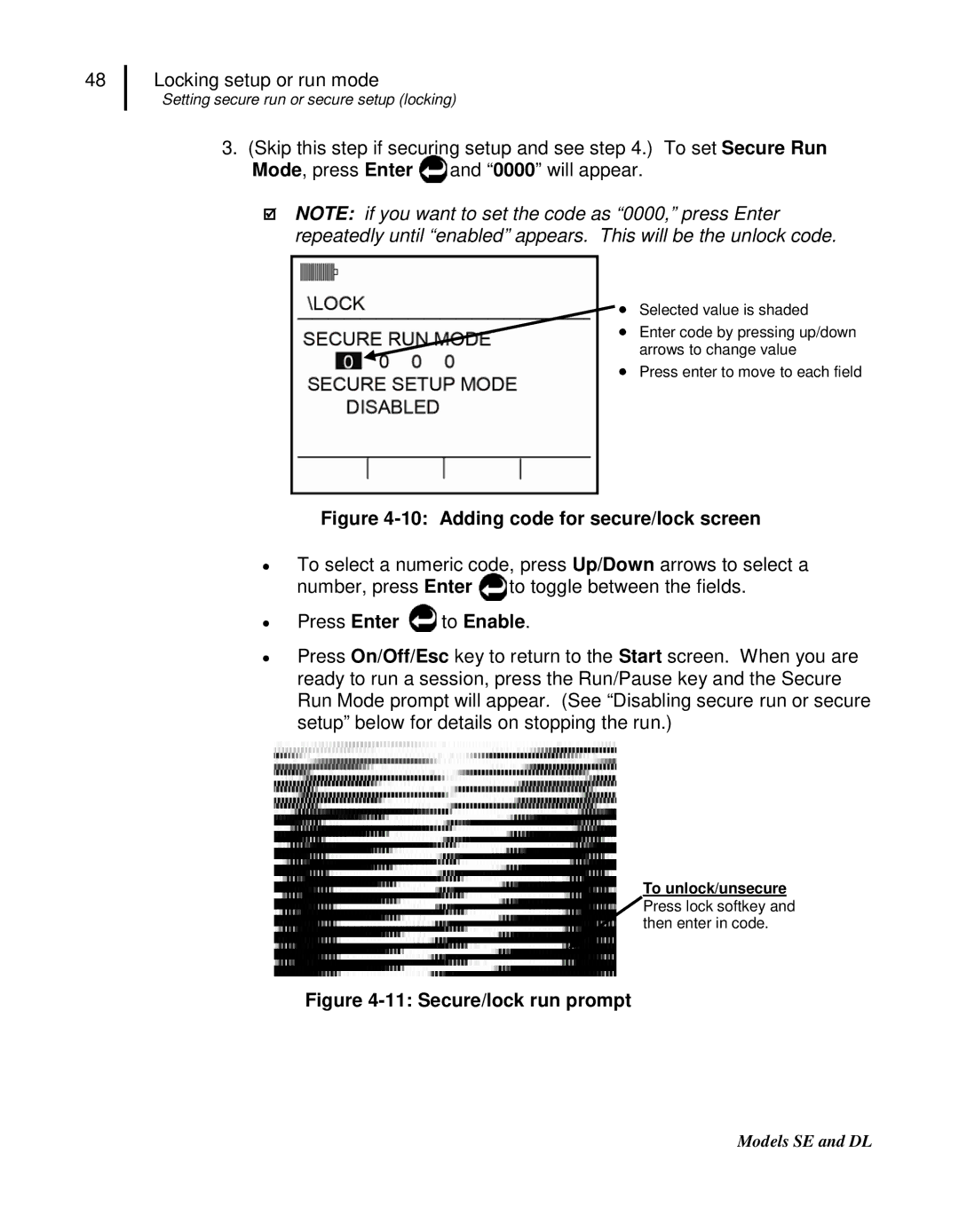 3M DL, SE user manual Adding code for secure/lock screen, Press Enter to Enable 