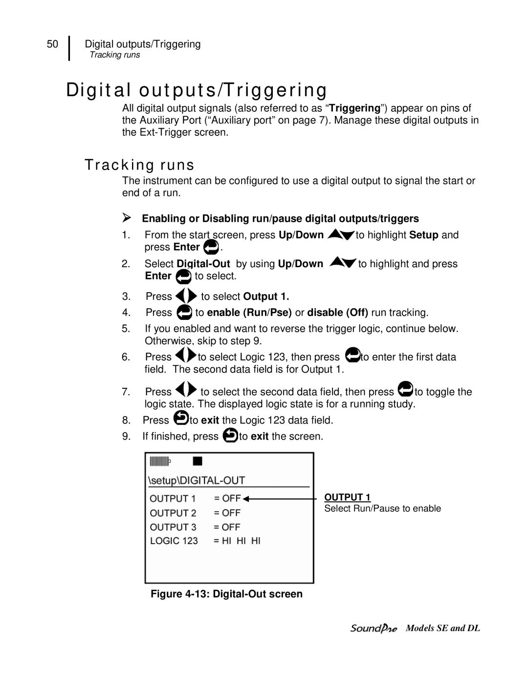 3M DL, SE user manual Digital outputs/Triggering, Tracking runs,  Enabling or Disabling run/pause digital outputs/triggers 