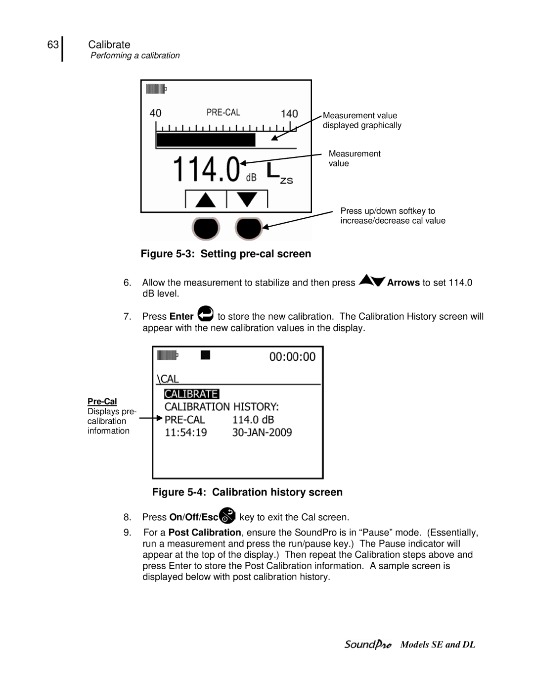 3M SE, DL user manual Setting pre-cal screen 