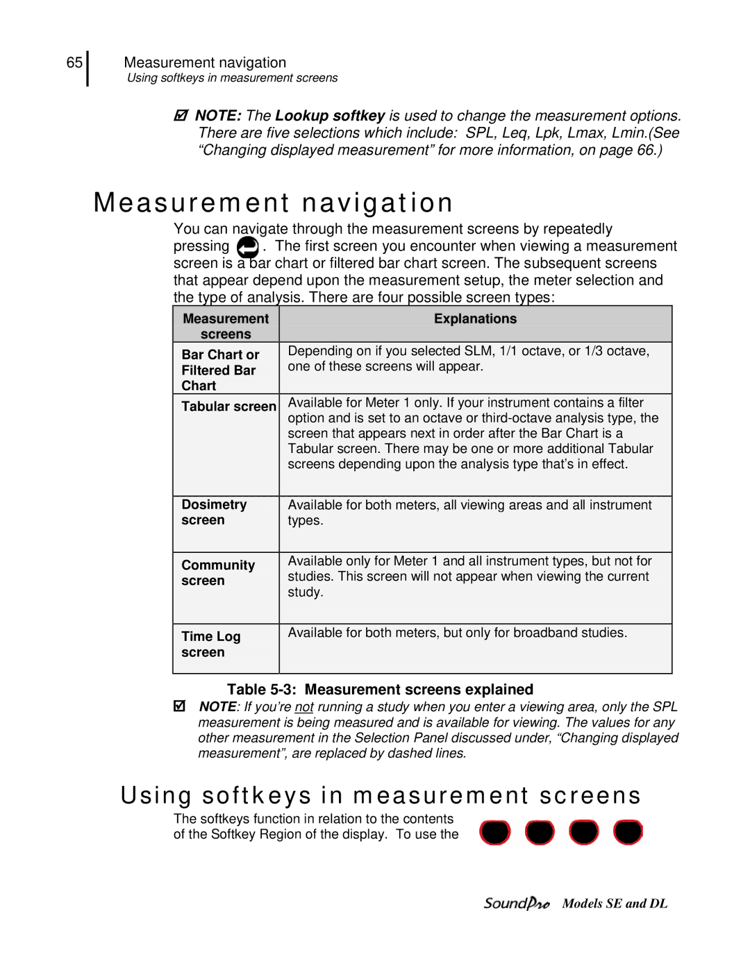 3M SE, DL user manual Measurement navigation, Measurement screens explained 