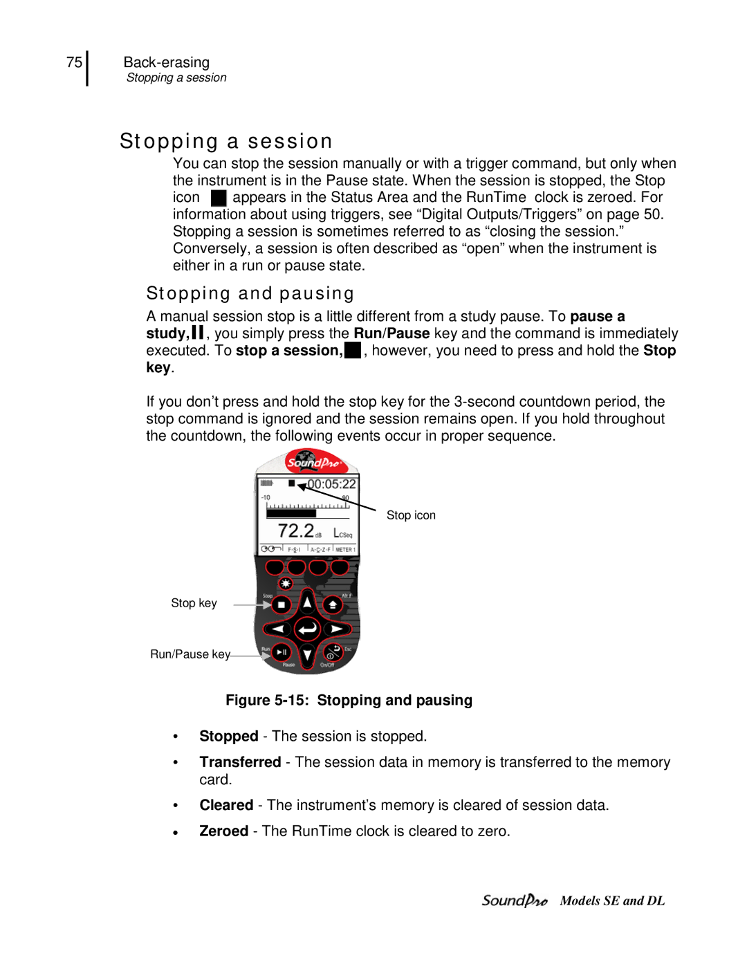 3M SE, DL user manual Stopping a session, Stopping and pausing 