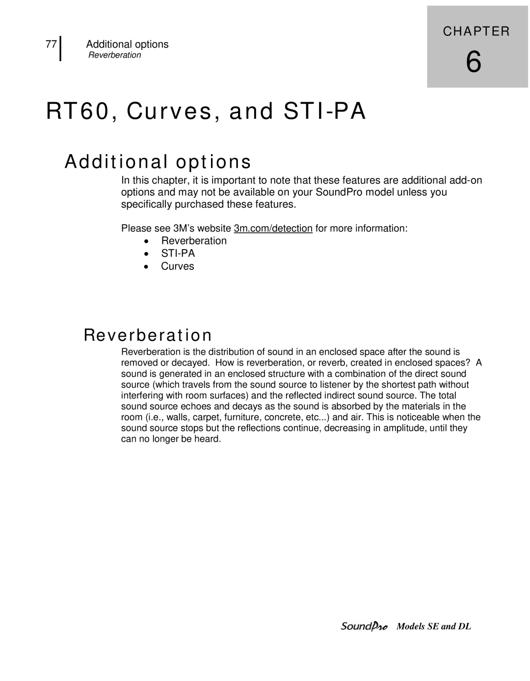 3M SE, DL user manual RT60, Curves, and STI-PA, Additional options 