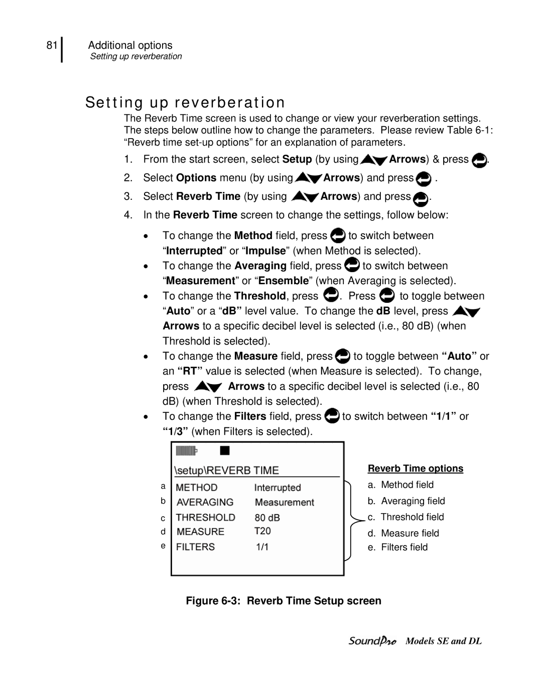 3M SE, DL user manual Setting up reverberation, Reverb Time options 