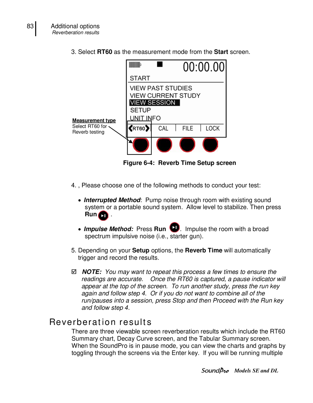 3M SE, DL user manual Reverberation results, Measurement type 