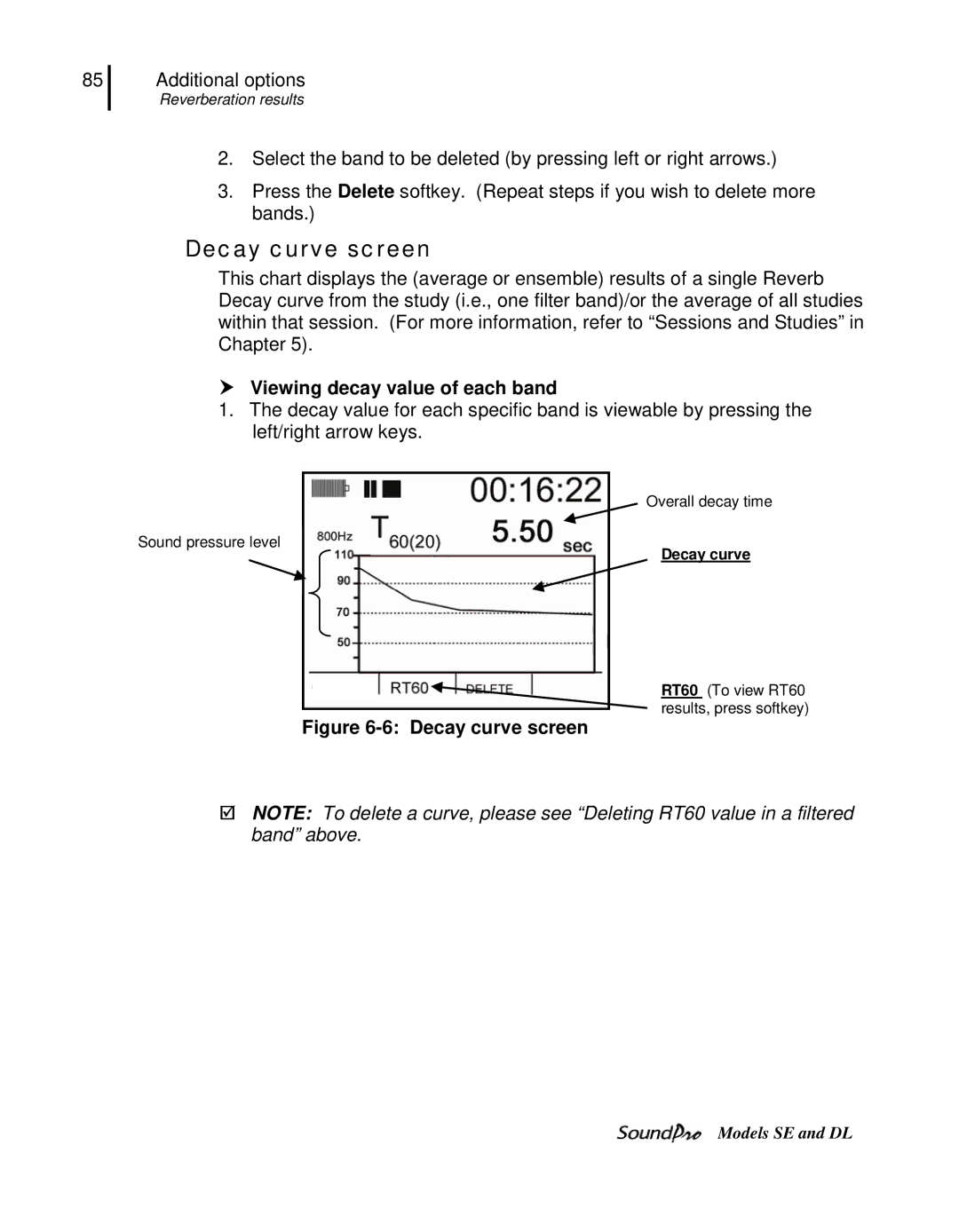 3M SE, DL user manual Decay curve screen,  Viewing decay value of each band 