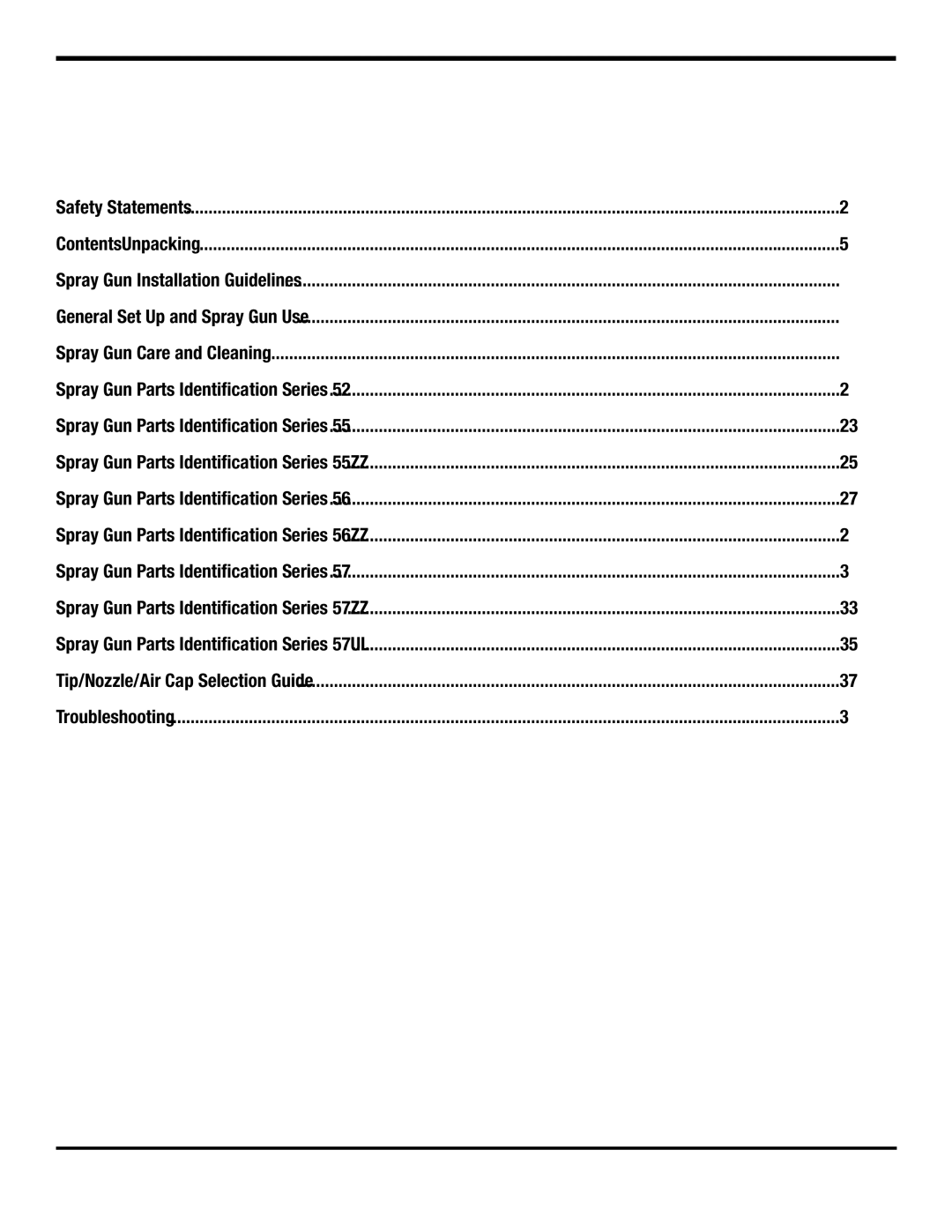 3M Series 57ZZ, Series 57UL, Series 55ZZ, Series 56ZZ, Series 52 owner manual Table of Contents 