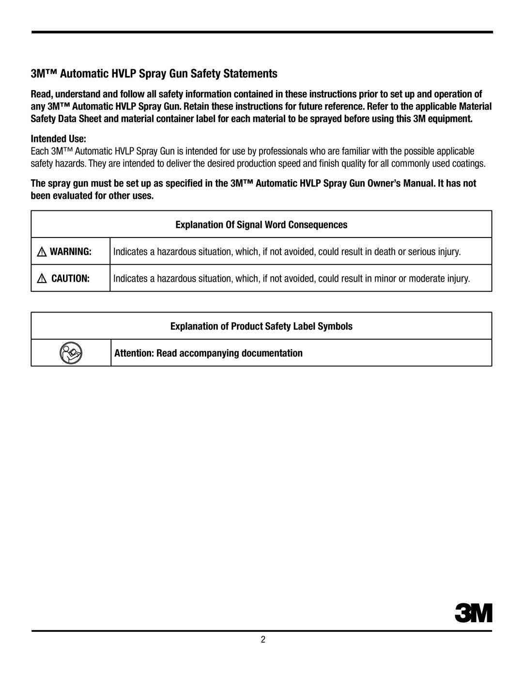 3M Series 56, Series 57UL, Series 57ZZ, Series 55ZZ, Series 52 3M Automatic Hvlp Spray Gun Safety Statements, Intended Use 