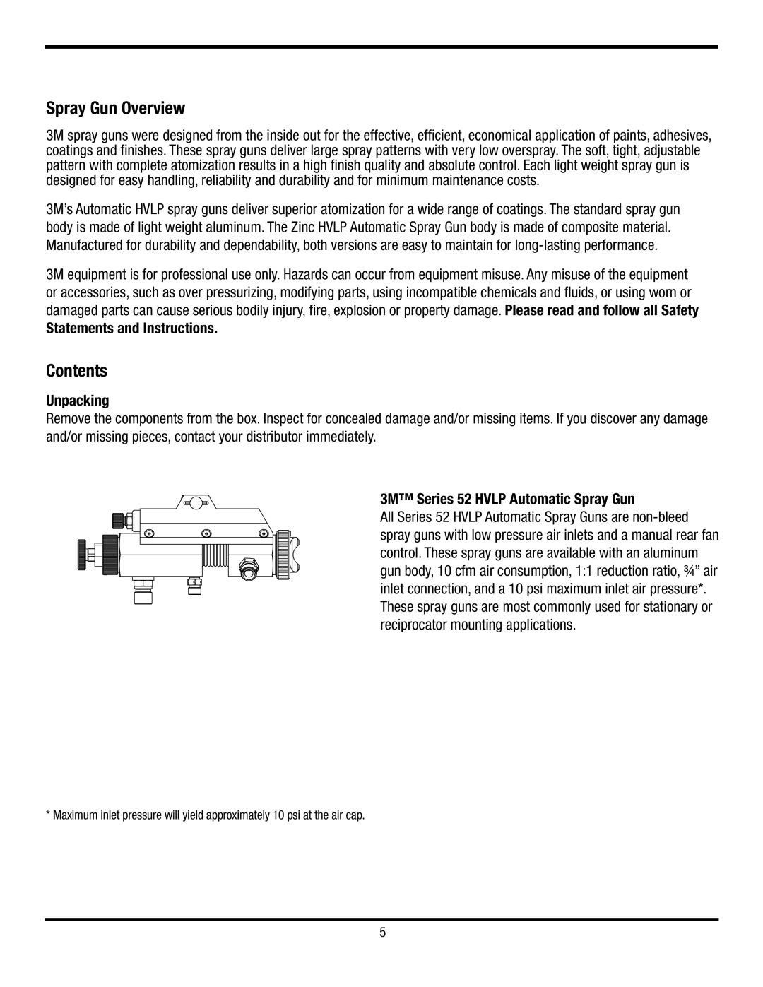 3M Series 56ZZ, Series 57UL, Series 57ZZ, Series 55ZZ, Series 52 owner manual Spray Gun Overview, Contents 