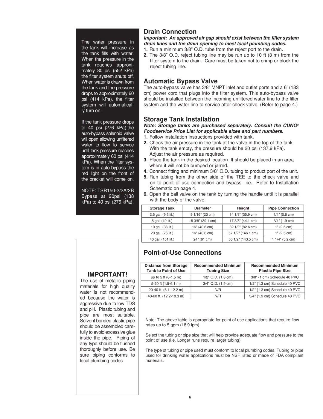 3M STM150, TSR150 owner manual Drain Connection, Automatic Bypass Valve, Storage Tank Installation, Point-of-Use Connections 