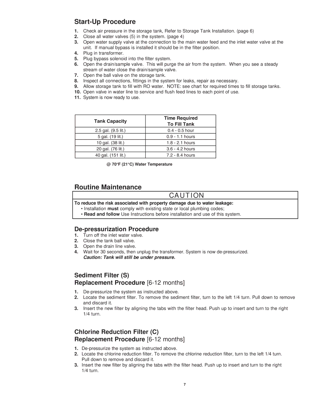 3M TSR150, STM150 owner manual Start-Up Procedure, Routine Maintenance, De-pressurization Procedure 