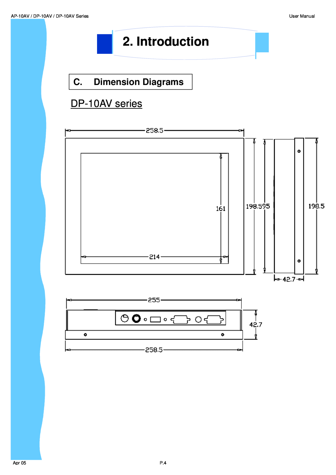 3M UMUV.10-045V2 DP-10AV series, Introduction, C. Dimension Diagrams, AP-10AV / DP-10AV / DP-10AV Series, User Manual 