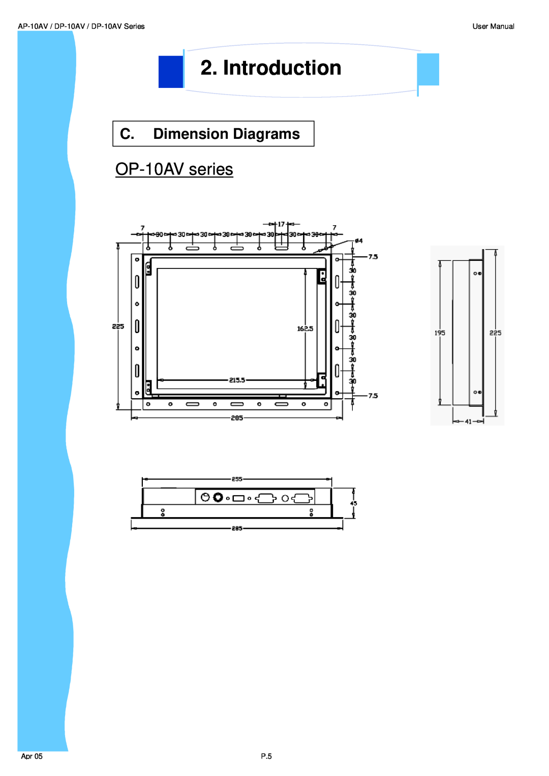 3M UMUV.10-045V2 OP-10AV series, Introduction, C. Dimension Diagrams, AP-10AV / DP-10AV / DP-10AV Series, User Manual 