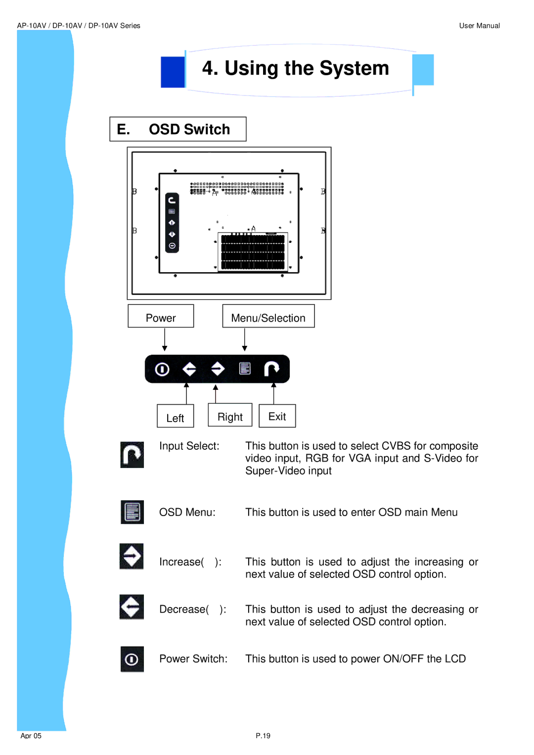 3M UMUV.10-045V2 user manual OSD Switch 