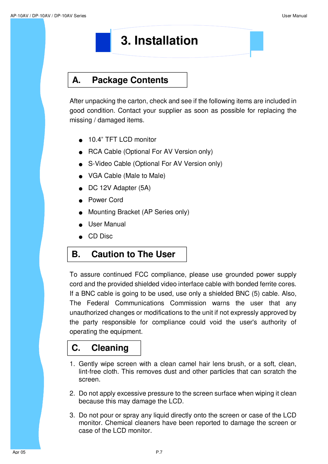 3M UMUV.10-045V2 user manual Package Contents, Cleaning 