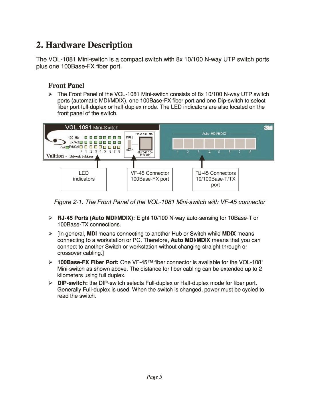 3M VOL-1081 manual Hardware Description, Front Panel, Page 
