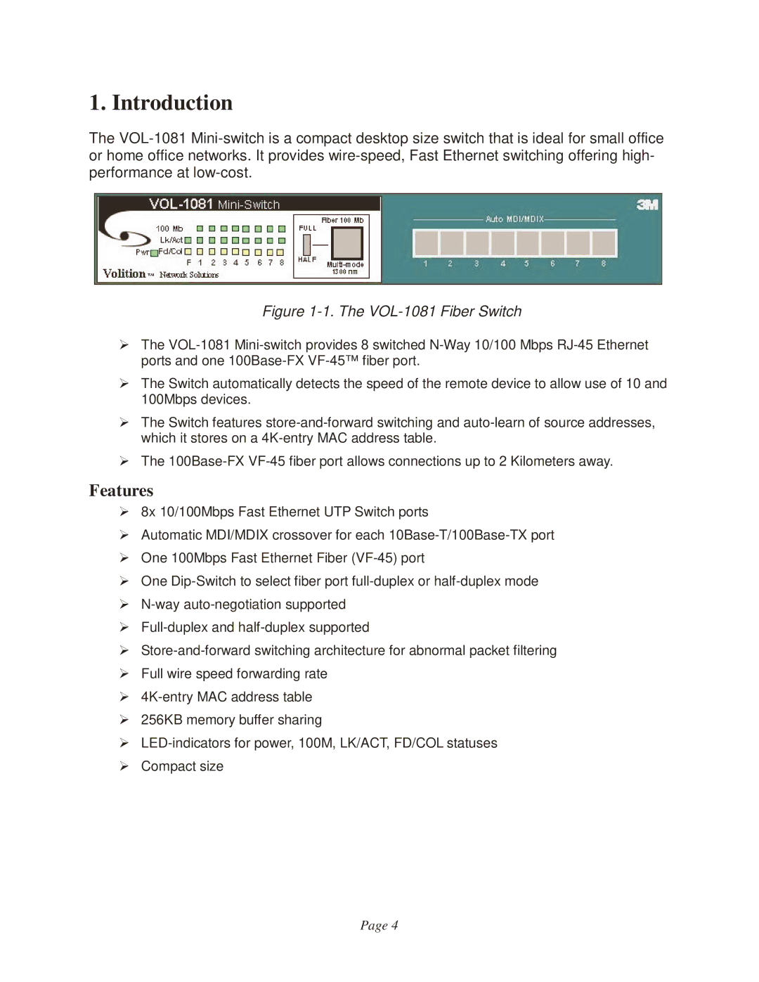 3M VOL-1081 manual Introduction, Features 