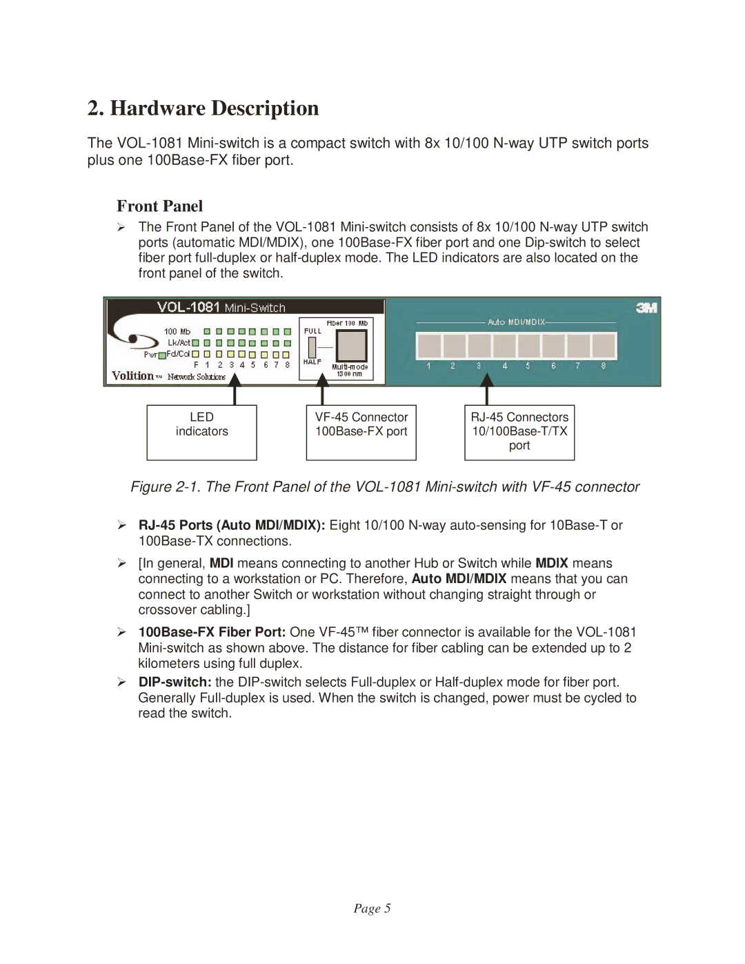 3M VOL-1081 manual Hardware Description, Front Panel 