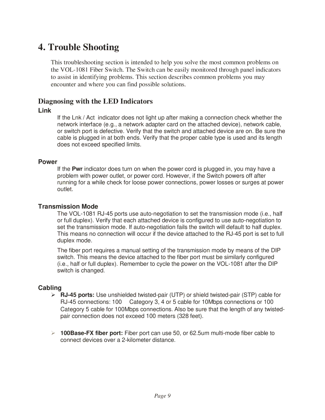 3M VOL-1081 manual Trouble Shooting, Diagnosing with the LED Indicators 