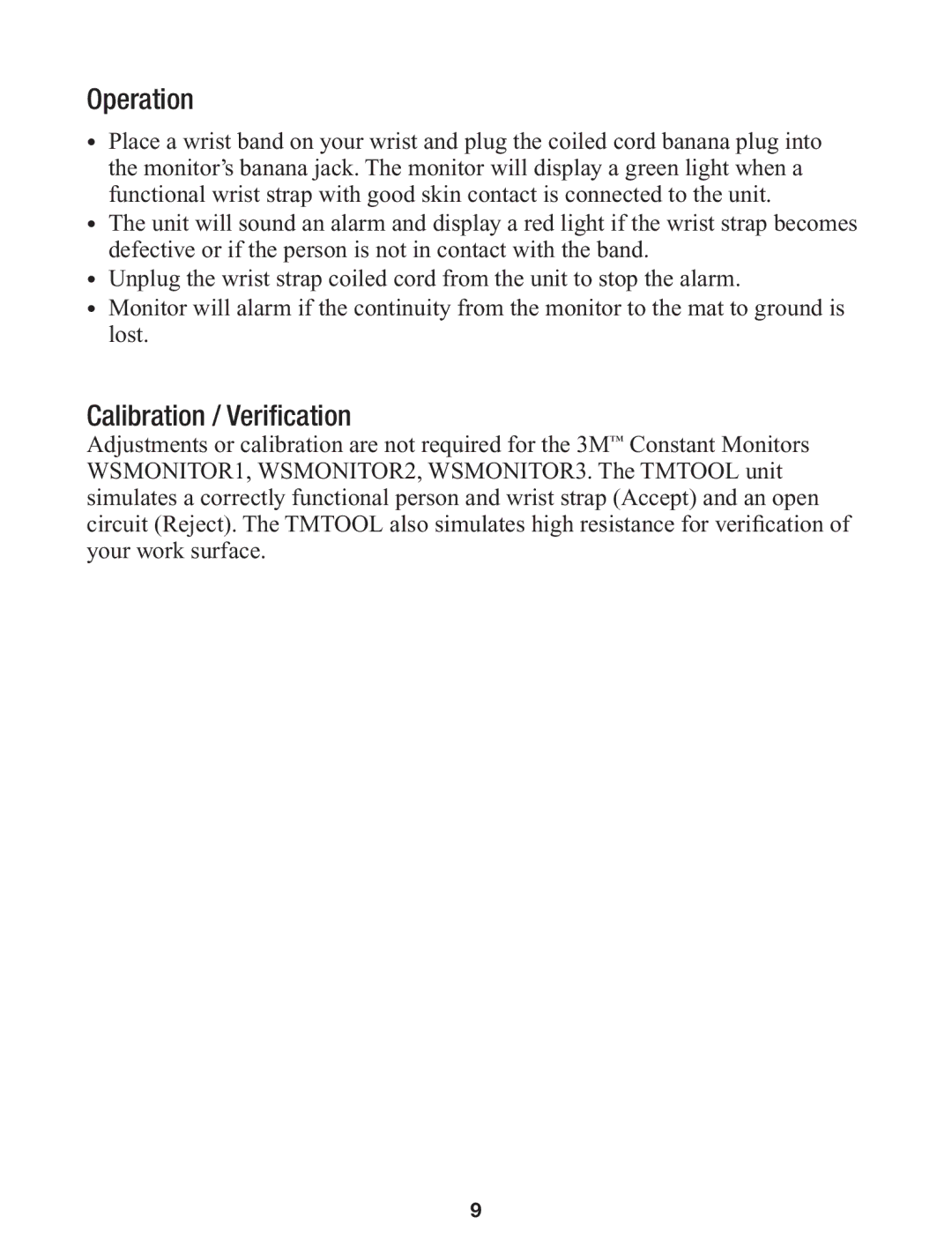 3M WSMONITOR3, WSMONITOR1, WSMONITOR 2 manual Operation, Calibration / Verification 