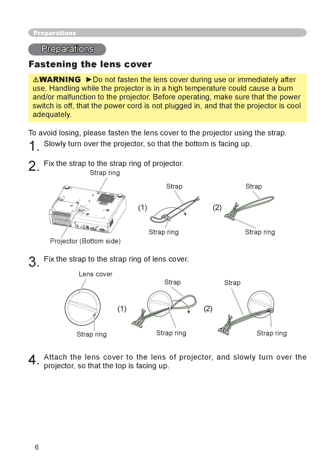 3M X15 manual Preparations, Fastening the lens cover 