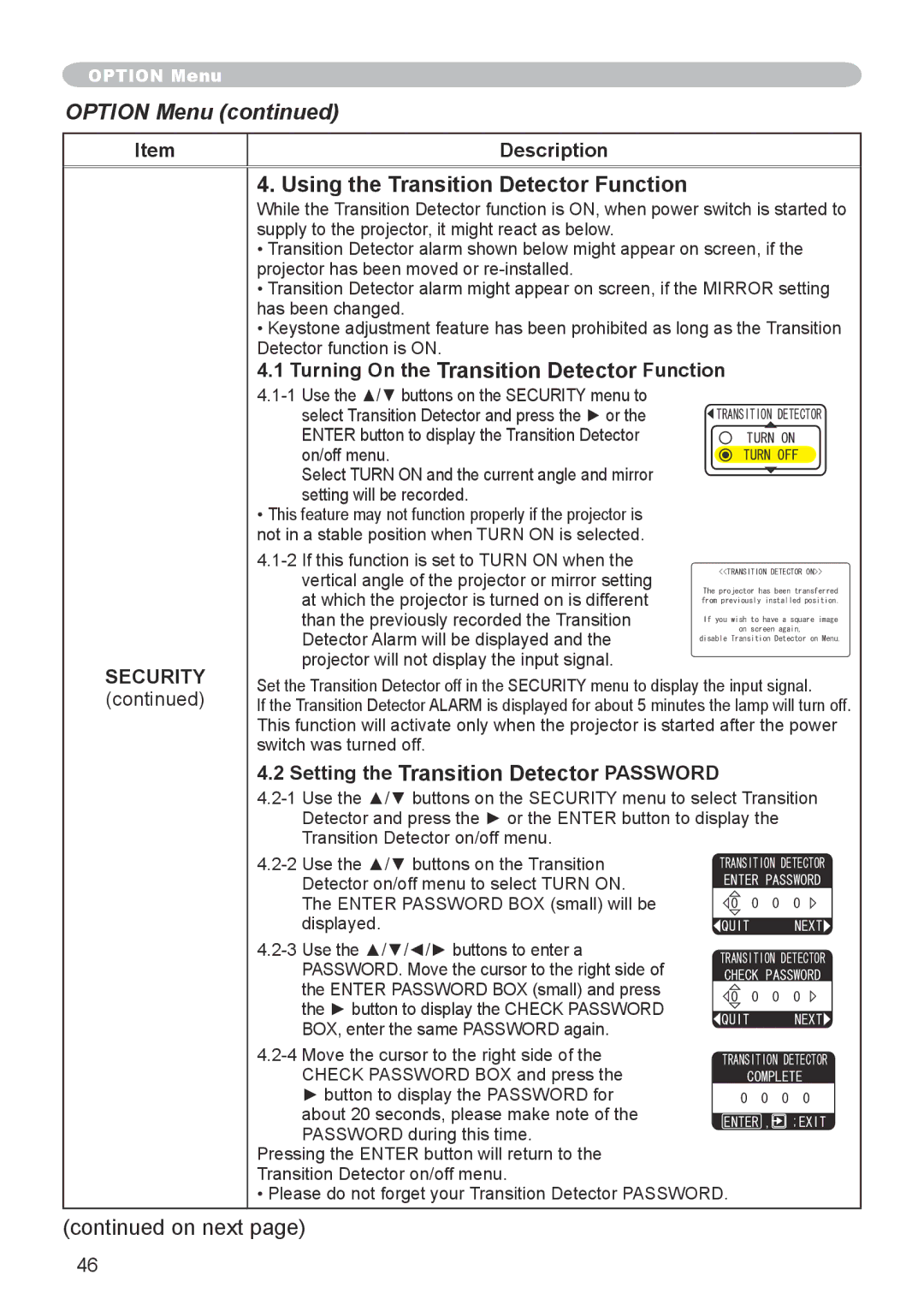 3M X20 manual Using the Transition Detector Function, Turning On the Transition Detector Function 